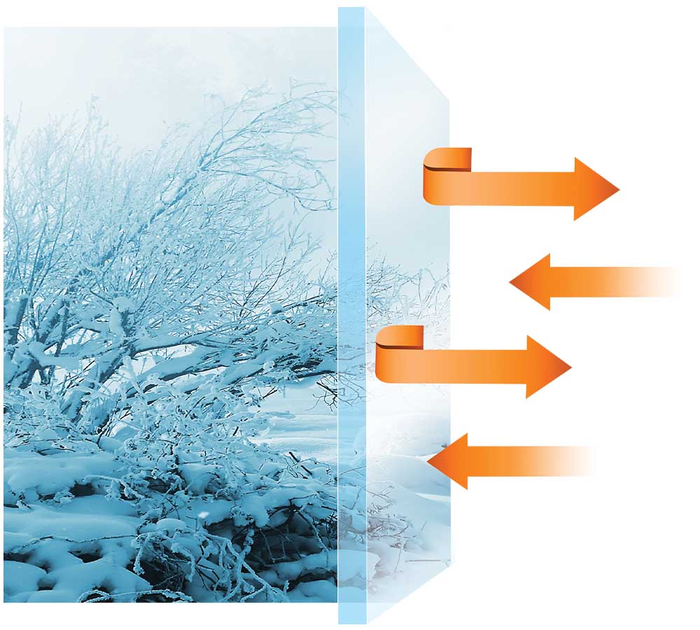 A visual of how heat is trapped in a window in winter.