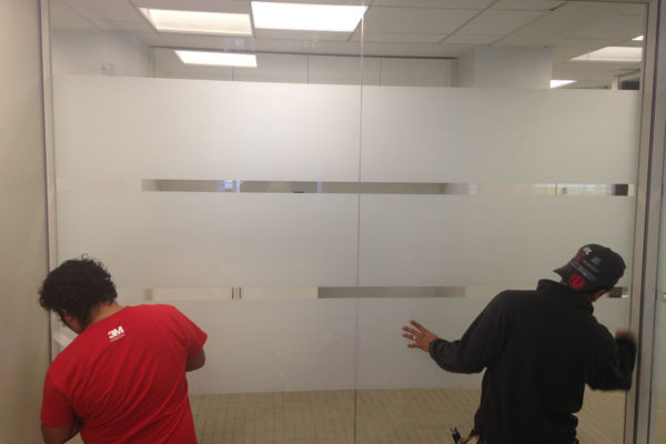 Commercial Fasary decorative window film installation.